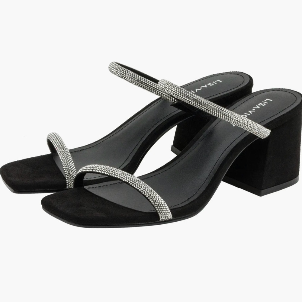 Lisa Vicky Mood Pavé Block Heel Slide Sandal Black and Silver Women's Sandals 8M